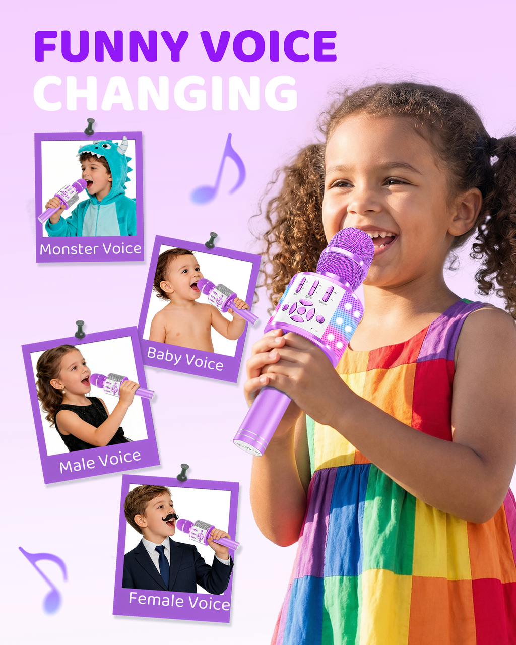 Amazmic Toys for Girls, Kids Karaoke Microphone Toddler Microphone for Kids with Lights, for Girls, Birthday New Year Party Boys Toy Age 3 4 5 6 7 8+(Light Purple)