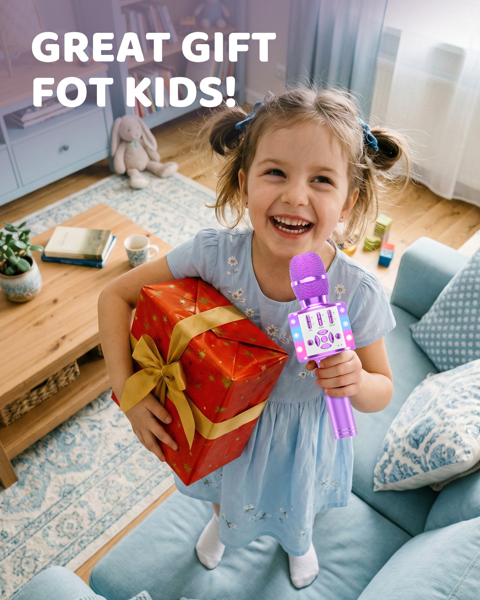 Amazmic Toys for Girls, Kids Karaoke Microphone Toddler Microphone for Kids with Lights, for Girls, Birthday New Year Party Boys Toy Age 3 4 5 6 7 8+(Light Purple)