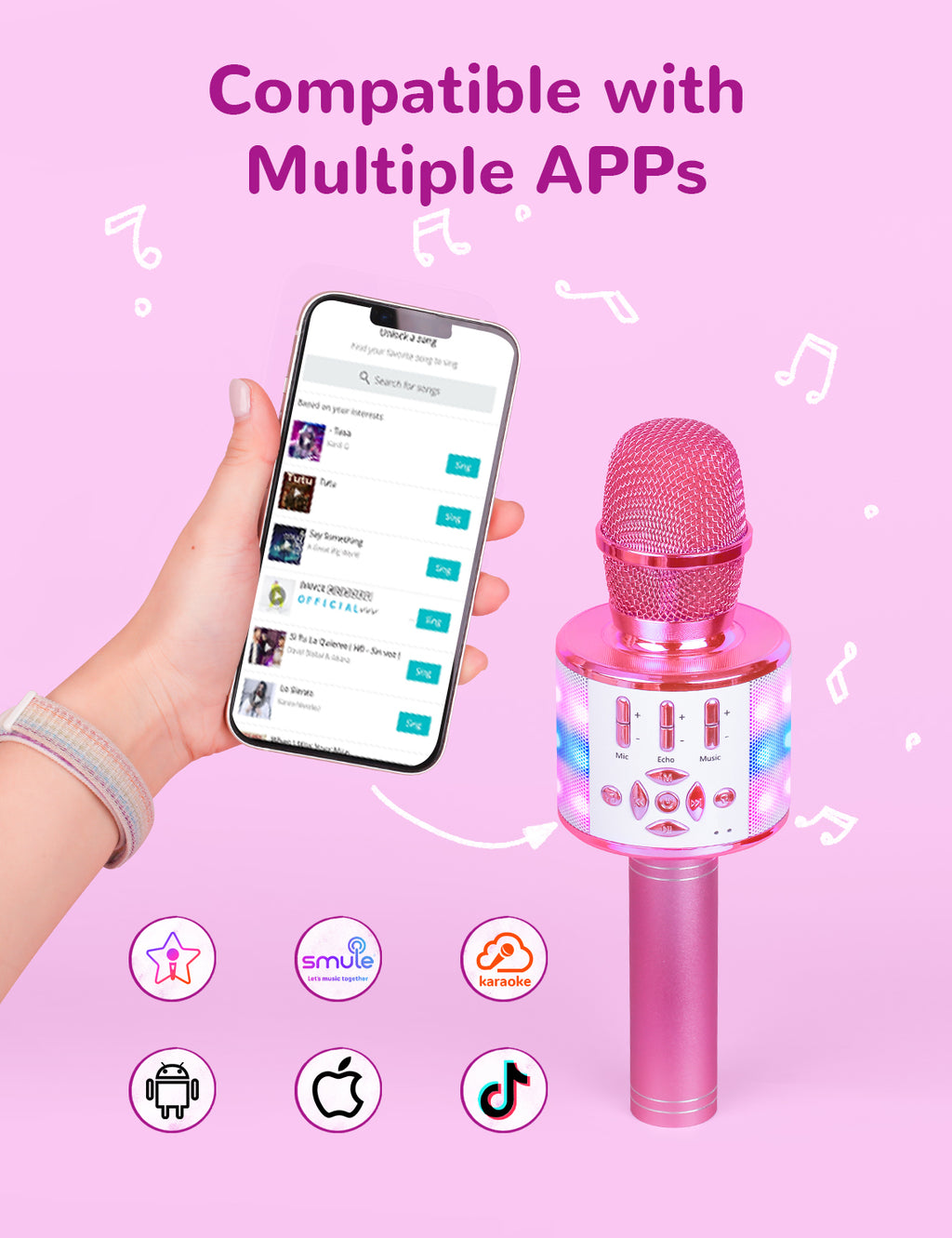 Amazmic Toys for Girls, Kids Karaoke Microphone Toddler Microphone for Kids with Lights, for Girls, Birthday Party Boys Toy