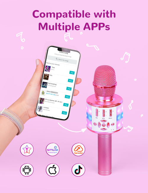 Amazmic Toys for Girls, Kids Karaoke Microphone Toddler Microphone for Kids with Lights, for Girls, Birthday Party Boys Toy