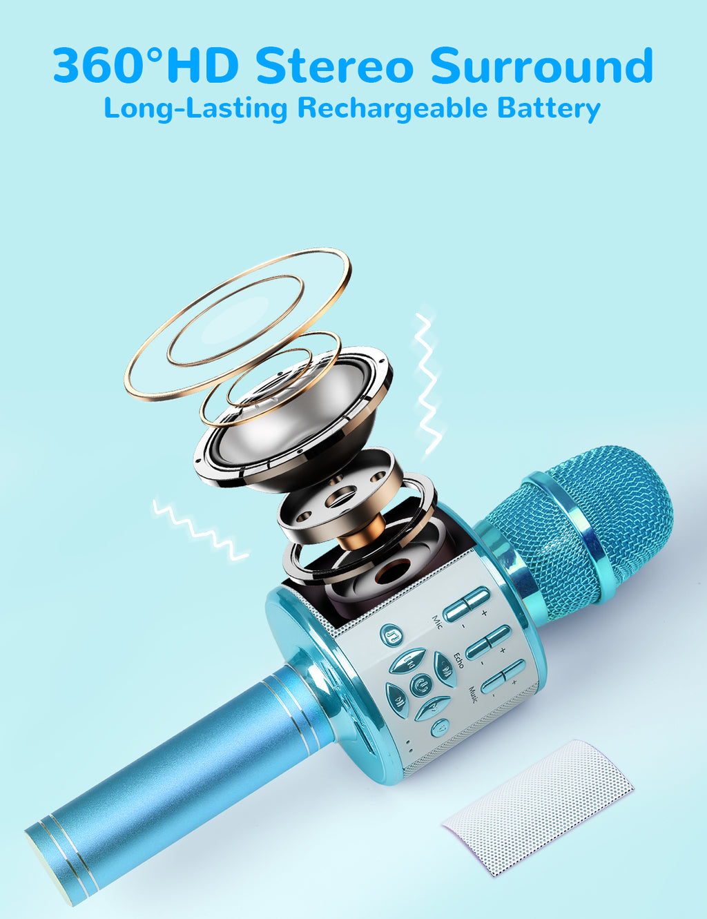 Amazmic Kids Karaoke Microphone Machine Toys for Girls Bluetooth Microphone with LED Light, Christmas Birthday Gift for Girls Boys