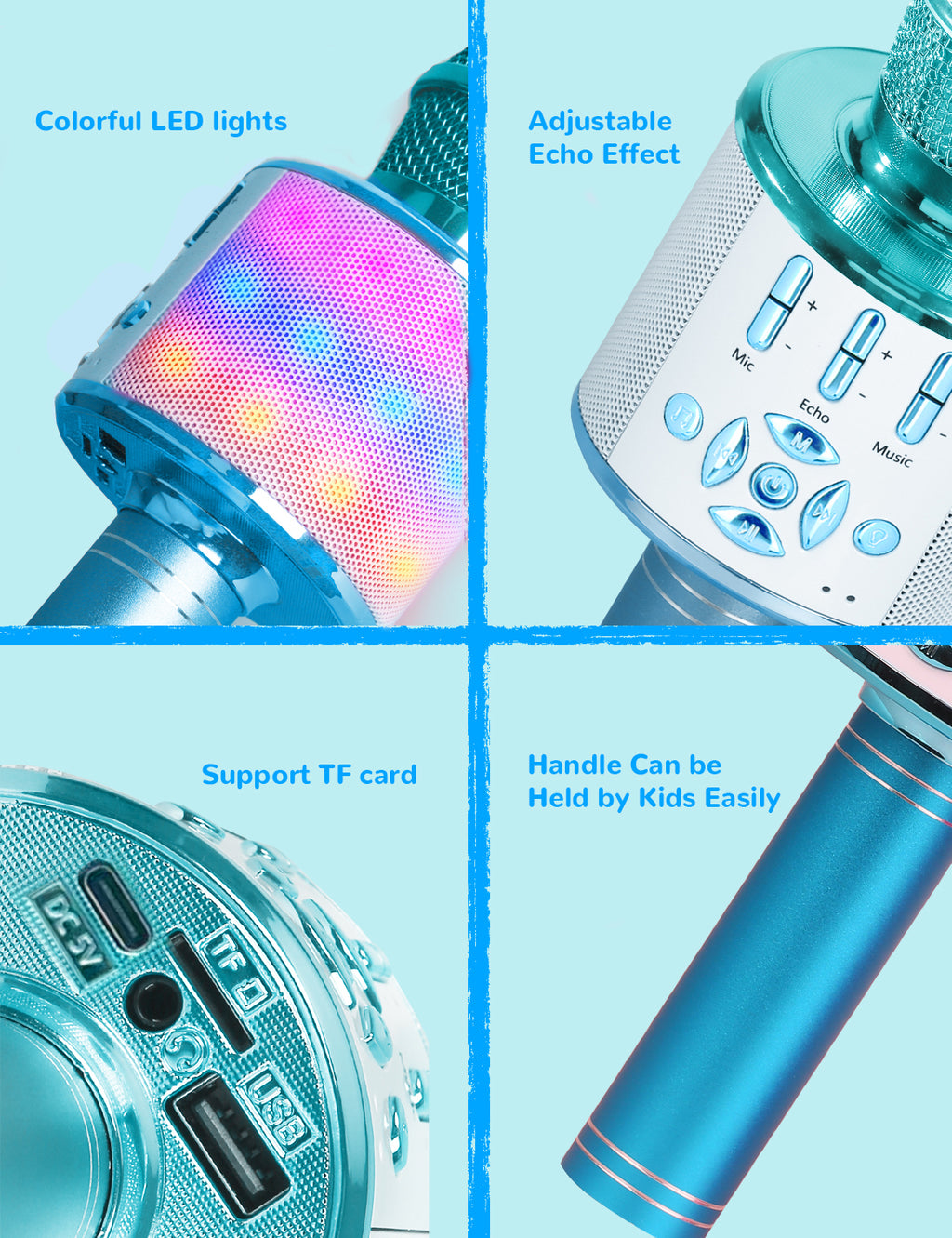 Amazmic Kids Karaoke Microphone Machine Toys for Girls Bluetooth Microphone with LED Light, Christmas Birthday Gift for Girls Boys