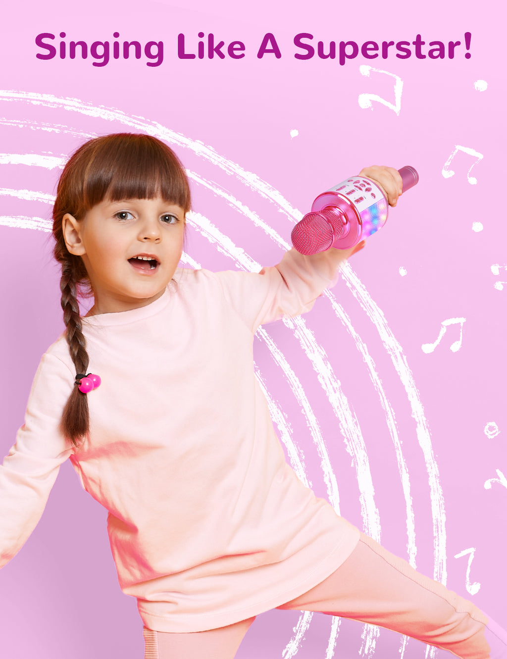 Amazmic Toys for Girls, Kids Karaoke Microphone Toddler Microphone for Kids with Lights, for Girls, Birthday Party Boys Toy