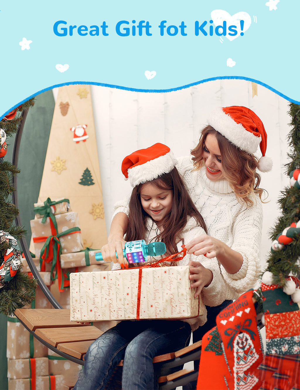 Amazmic Kids Karaoke Microphone Machine Toys for Girls Bluetooth Microphone with LED Light, Christmas Birthday Gift for Girls Boys