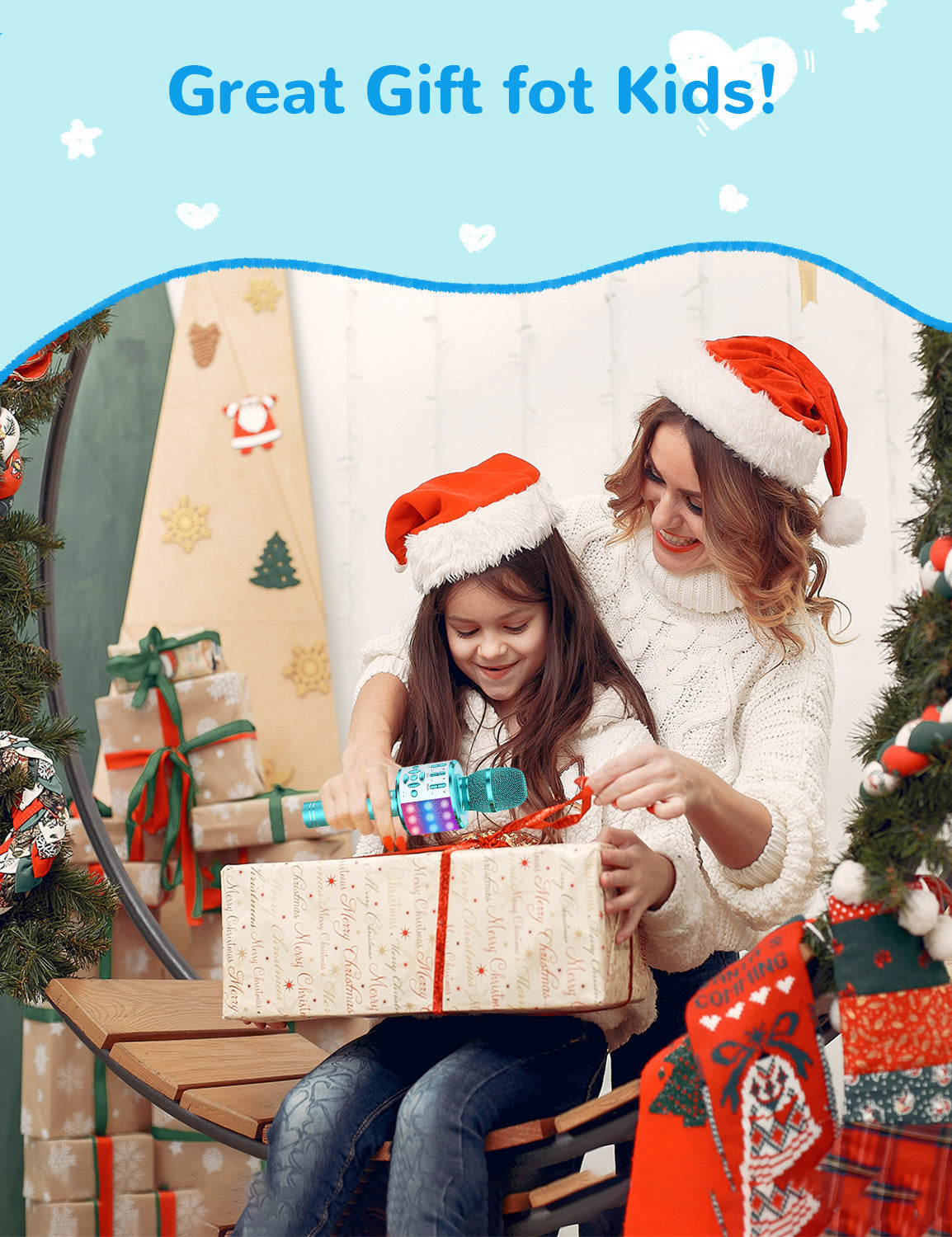 Amazmic Kids Karaoke Microphone Machine Toys for Girls Bluetooth Microphone with LED Light, Christmas Birthday Gift for Girls Boys