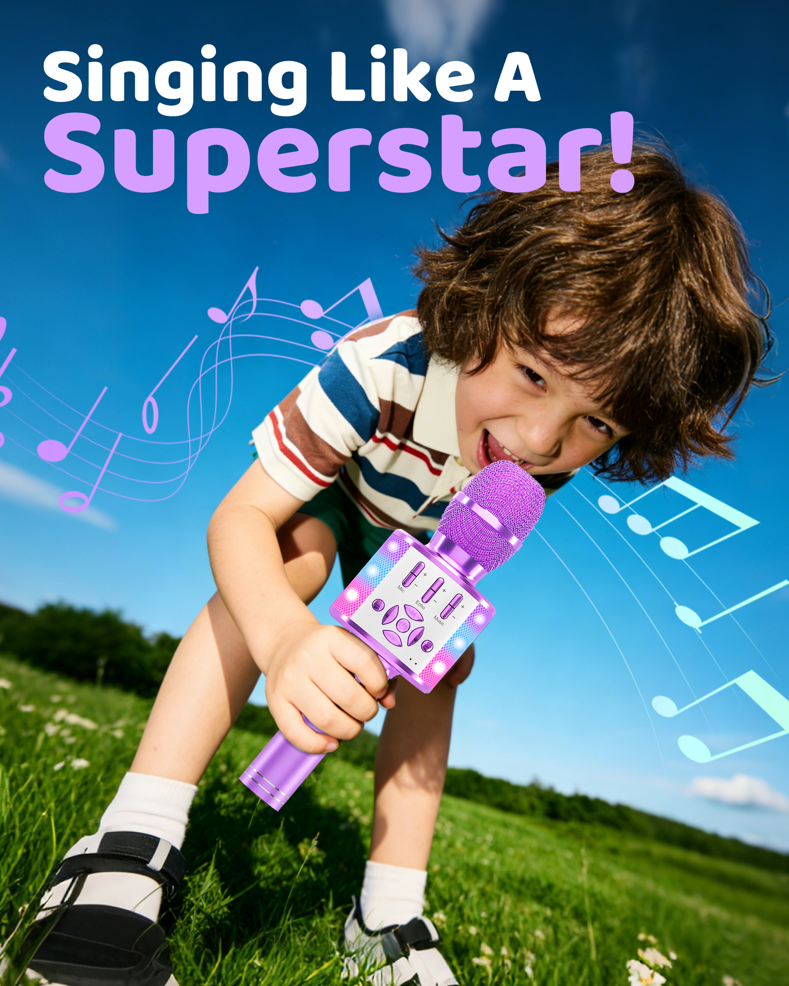 Amazmic Toys for Girls, Kids Karaoke Microphone Toddler Microphone for Kids with Lights, for Girls, Birthday New Year Party Boys Toy Age 3 4 5 6 7 8+(Light Purple)