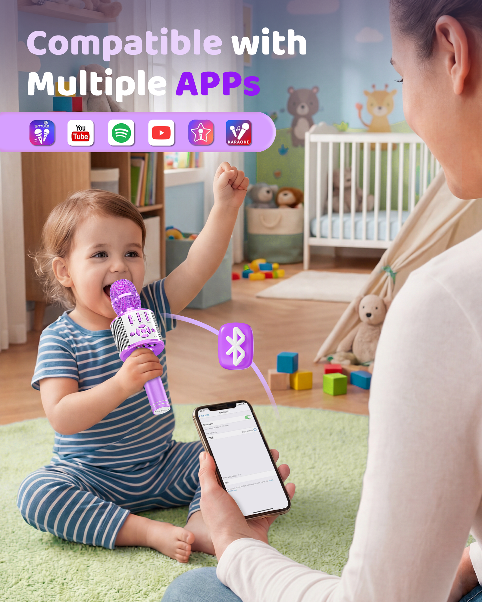 Amazmic Toys for Girls, Kids Karaoke Microphone Toddler Microphone for Kids with Lights, for Girls, Birthday New Year Party Boys Toy Age 3 4 5 6 7 8+(Light Purple)